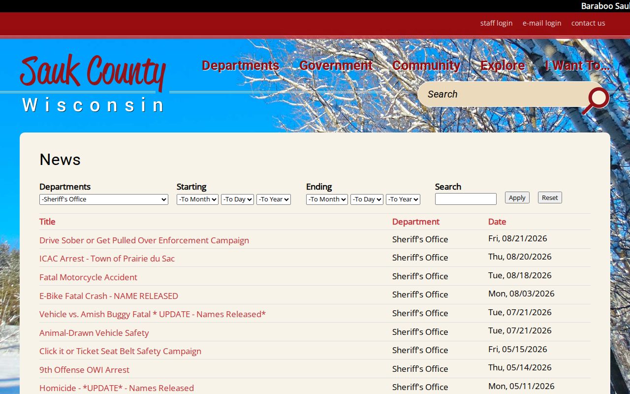 Sauk County Sheriff official crime news archive