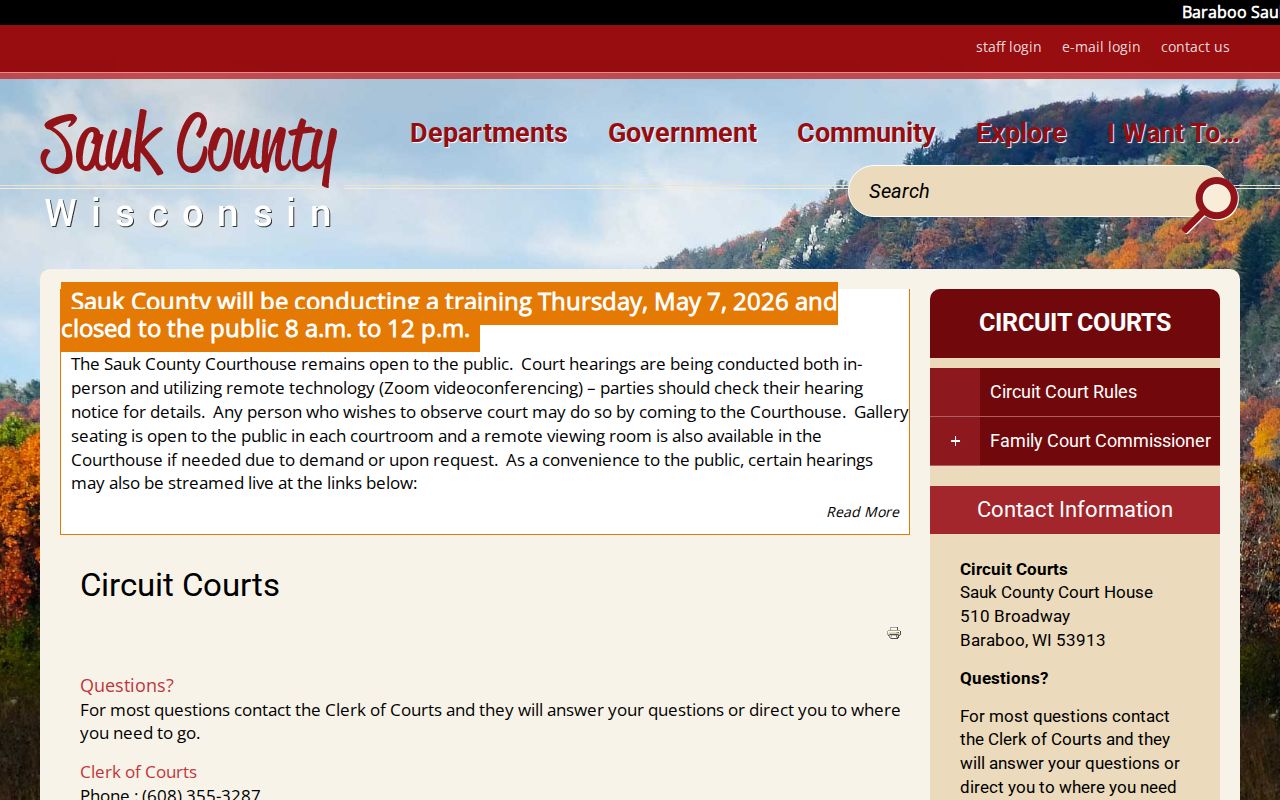 Sauk County Circuit Courts official warrant and case process resource