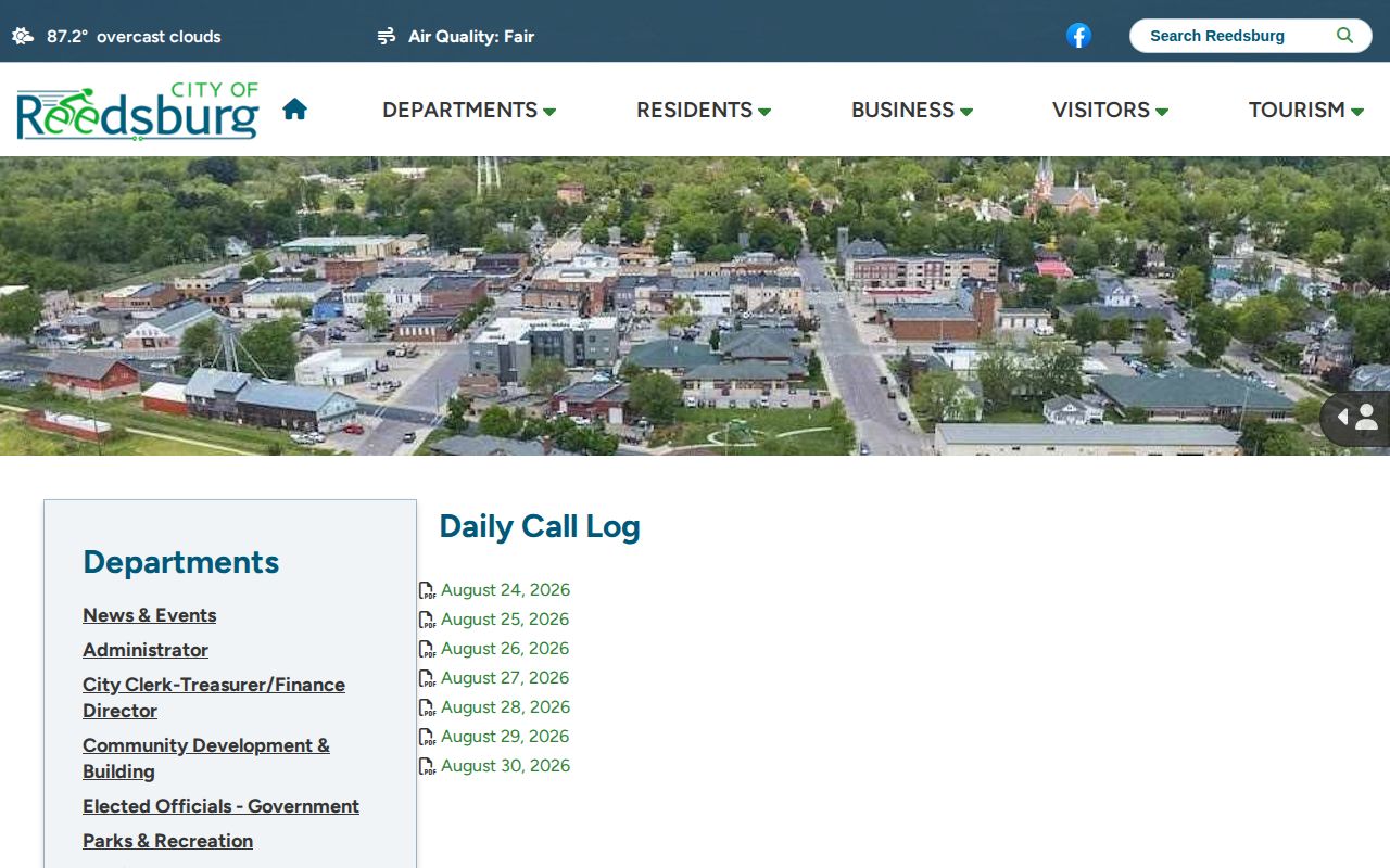 Reedsburg Sauk County Daily Call Log arrest-record interface